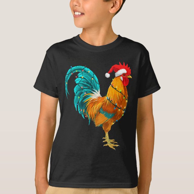 T-shirt Funny Rooster Chicken Santa Christmas Lights Farme (Devant)