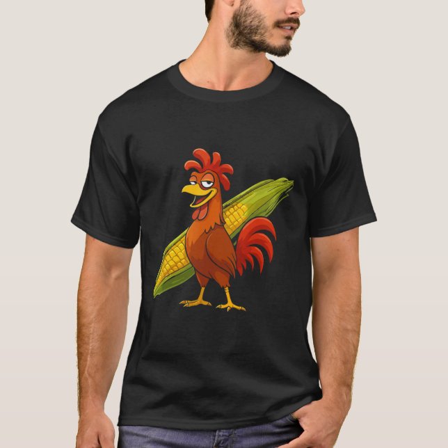 T-shirt Funny Rooster With Corn Cob Thanksgiving Chicken F (Devant)