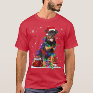 T-shirt Funny Rottweiler Dog Tree Christmas Lights Xmas Pa
