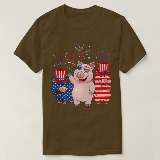 T-shirt Funny Rouge Blanc Bleu Cochon Américain Drapeau Fe (Design devant)