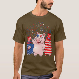 T-shirt Funny Rouge Blanc Bleu Cochon Américain Drapeau Fe