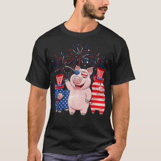 T-shirt Funny Rouge Blanc Bleu Cochon Américain Drapeau Fe