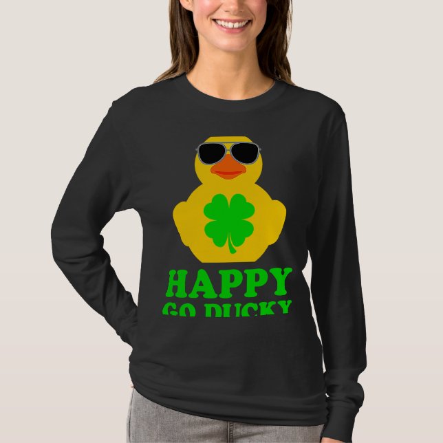T-shirt Funny Rubber Duck Four Leaf Clover Sunglasses Happ (Devant)