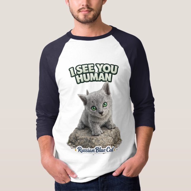 T-shirt Funny Russian Blue Kitten Design (Devant)