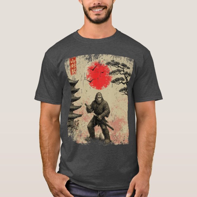 T-shirt Funny Samurai Bigfoot Japanese Art Graphic Tee Ani (Devant)