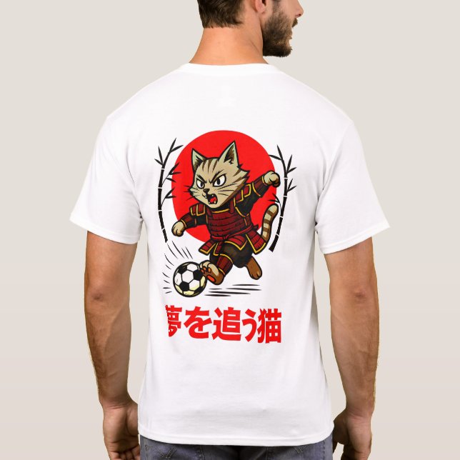 T-shirt Funny Samurai Cat Soccer - Gift for Anime & Sports (Dos)