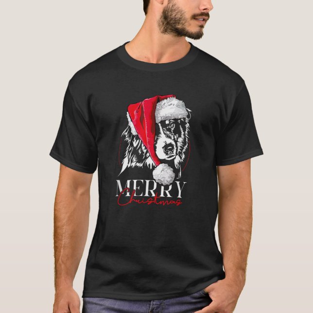T-shirt Funny Santa Aussie Australian Shepherd Merry Chris (Devant)