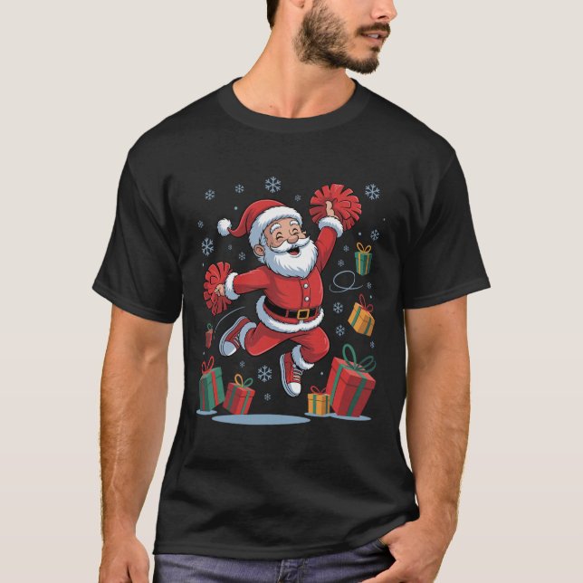 T-shirt Funny Santa Cheering Cheerleading Christmas Xmas P (Devant)
