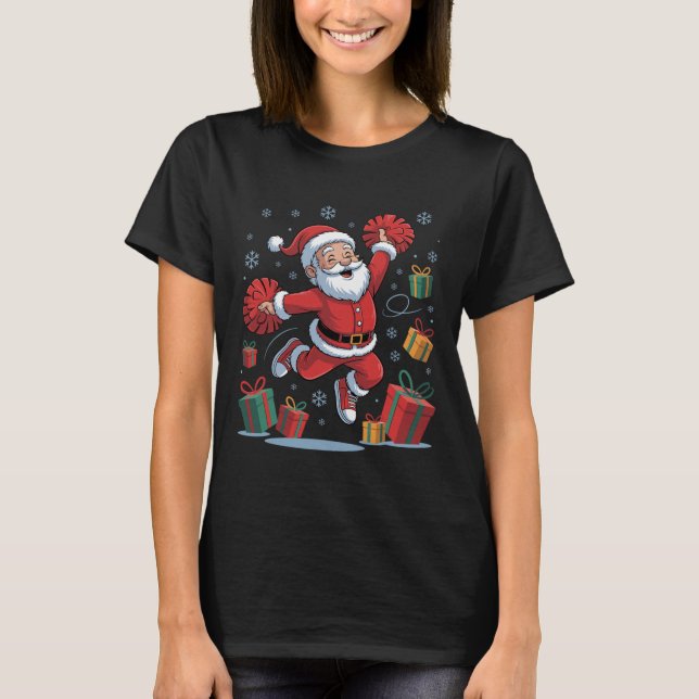 T-shirt Funny Santa Cheering Cheerleading Christmas Xmas P (Devant)