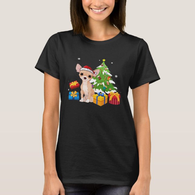 T-shirt Funny Santa Chihuahua Dog Christmas Tree Gifts Xma (Devant)