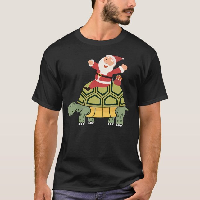 T-shirt Funny Santa Claus Riding Tortoise Christmas Turtle (Devant)