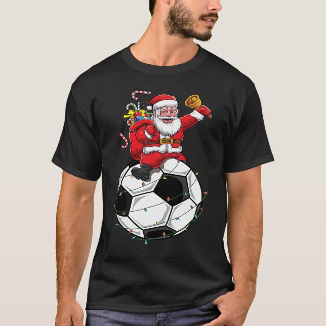 T-shirt Funny Santa Claus Soccer Player Ball Christmas Cut (Devant)