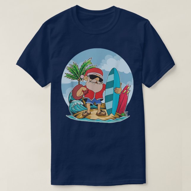 T-shirt Funny Santa Claus Surf été Hawaiian Christma (Design devant)