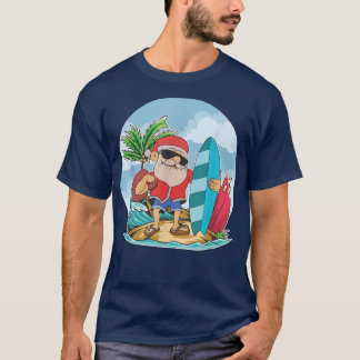 T-shirt Funny Santa Claus Surf été Hawaiian Christma