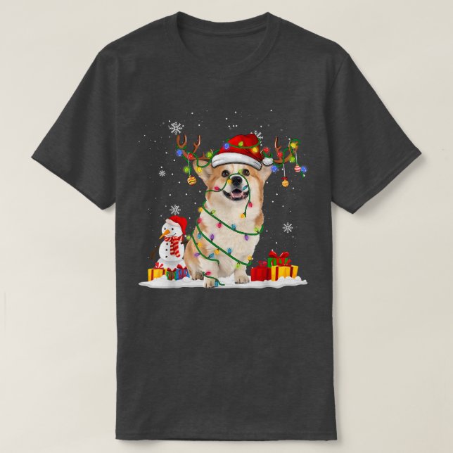 T-shirt Funny Santa Corgi Reindeer Fairy Light Merry Chris (Design devant)