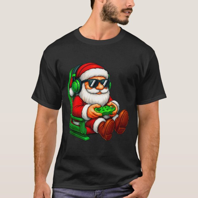 T-shirt Funny Santa Gaming Gamer Pajamas Pjs Christmas Xma (Devant)