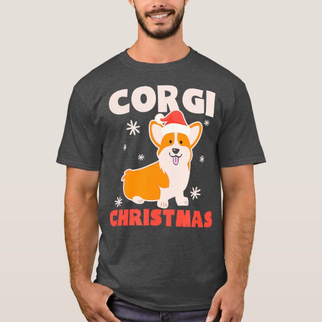 T-shirt Funny Santa Hat Design Corgi Noël (Devant)