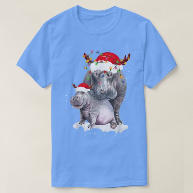 T-shirt Funny Santa Hippo Christmas Lights Lover Christmas (Design devant)