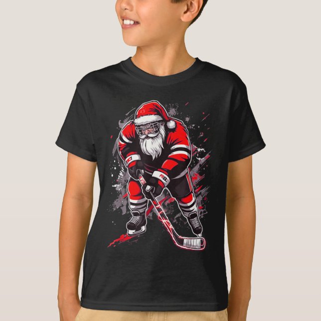 T-shirt Funny Santa Hockey Christmas Retro Winter Player X (Devant)