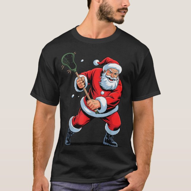 T-shirt Funny Santa Playing Lacrosse Holiday Christmas Xma (Devant)