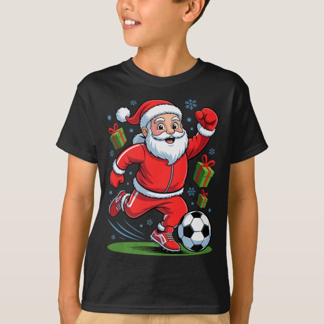 T-shirt Funny Santa Playing Soccer Holiday Christmas Xmas  (Devant)