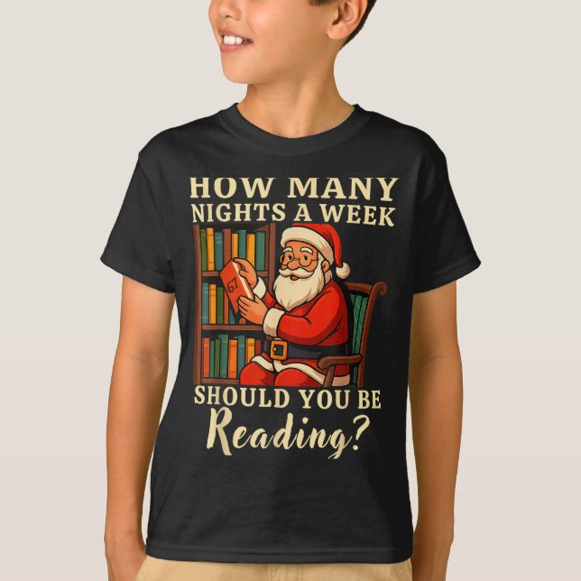 T-shirt Funny Santa Reading 67 Meme Tee Christmas Teacher  (Devant)