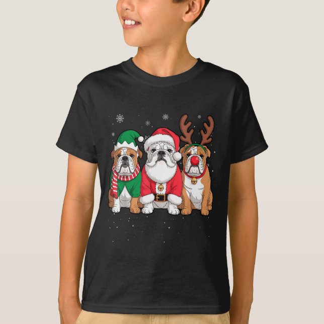 T-shirt Funny Santa Reindeer English Bulldog Dog Women Men (Devant)