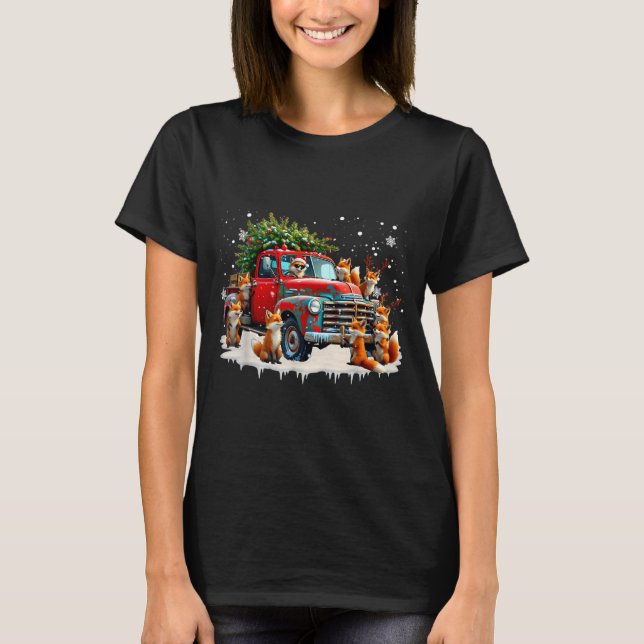 T-shirt Funny Santa Riding Christmas Tree Truck Fox Christ (Devant)