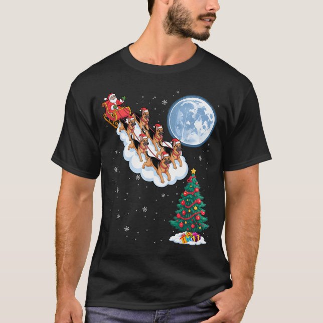 T-shirt Funny Santa Riding German Shepherd Dog Tree Christ (Devant)