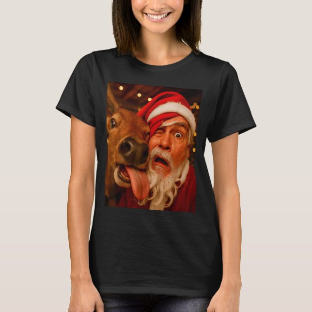 T-shirt Funny Santa Selfie Reindeer Men Women Kids Christm (Devant)