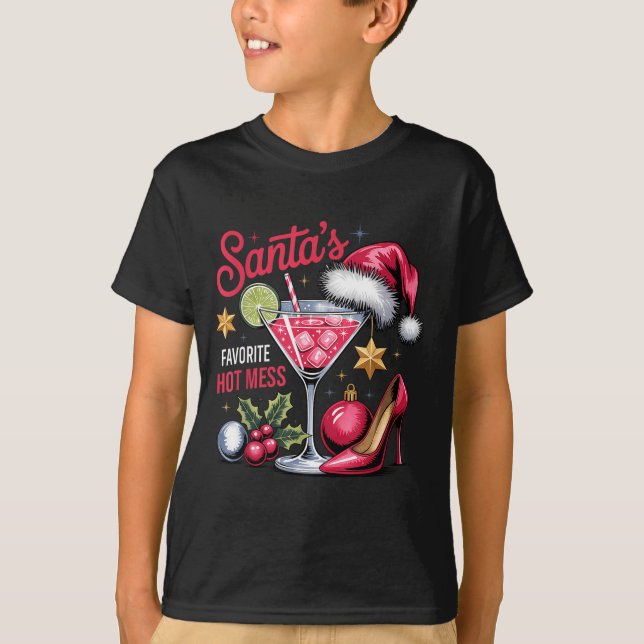 T-shirt Funny Santa's Favorite Hot Mess Tail Lovers Merry  (Devant)
