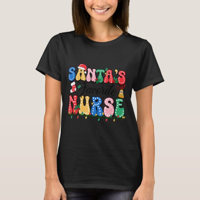 T-shirt Funny Santa's Favorite Nurse Christmas Nursing Xma (Devant)