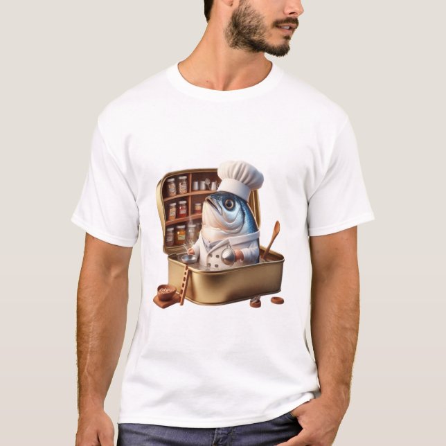 T-shirt  Funny Sardine Chef Cooking Inside Tin Art (Devant)