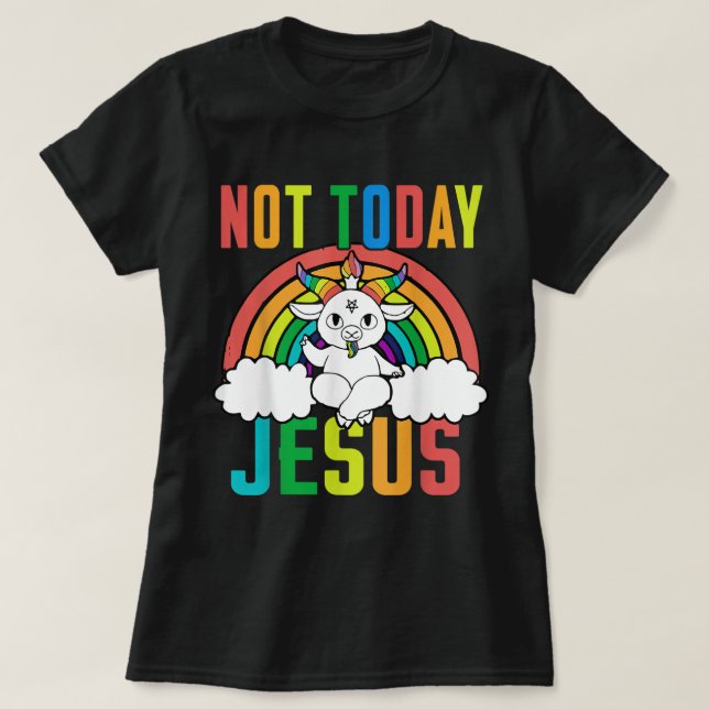 T-shirt Funny Satanic Unicorn arc en ciel pas aujourd'hui  (Design devant)