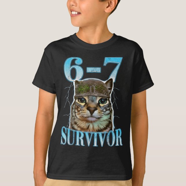 T-shirt Funny Saying 67 Cats Tummy Ache Survivor Cat Meme  (Devant)