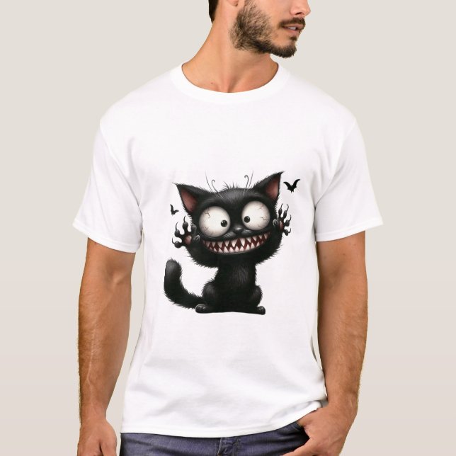 T-shirt Funny Scaredy Cat Wild Grin Halloween ✨🐾 (Devant)