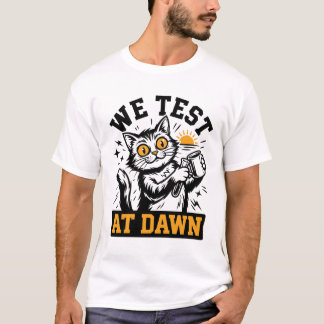 T-shirt Funny Science Cat We Test At Dawn Lab Tech & Devel
