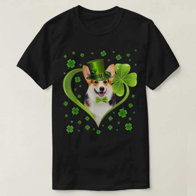 T-shirt Funny Shamrock Chiot Corgi Chien St  (Design devant)