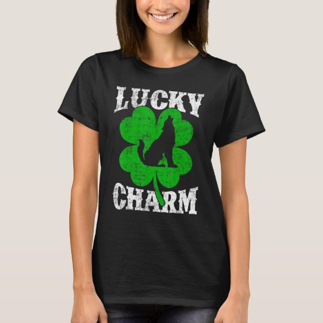 T-shirt Funny Shamrock Feuille Lucky Charm Wolf St Patrick (Devant)