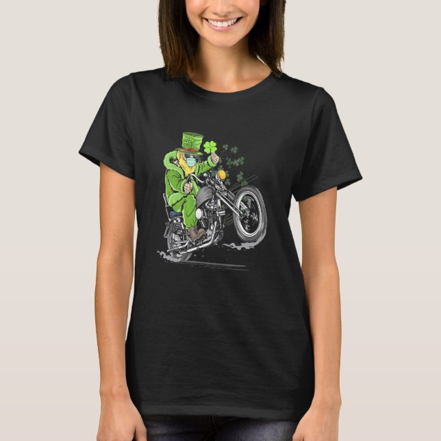 T-shirt Funny Shamrock Leprechaun Casquette Moto St Patron (Devant)
