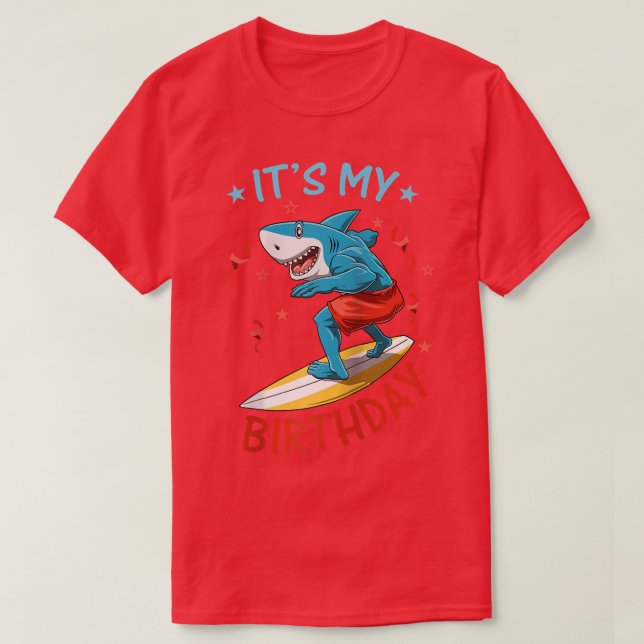 T-shirt Funny Shark Birthday Summer Surfer Bday Surfboard  (Design devant)