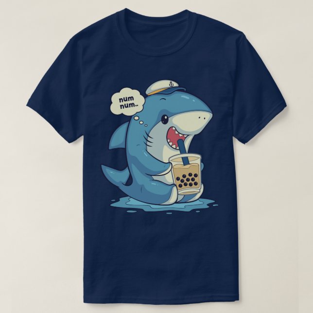 T-shirt Funny Shark Boba Tea Bubble Tea Anime Shark Pullov (Design devant)