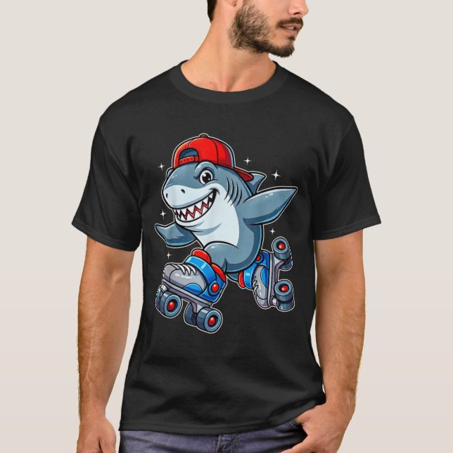 T-shirt Funny Shark On Roller Skates Cute Cool Skater Anim (Devant)