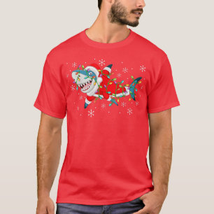 T-shirt Funny Shark Xmas Lights Père Noël Shark Noël