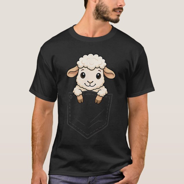 T-shirt Funny Sheep Peeking in Pocket Lamb Farm Animal Lov (Devant)