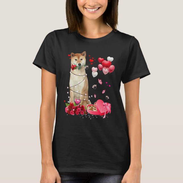 T-shirt Funny Shiba Inu Rose Heart Happy Valentine Day Dog (Devant)