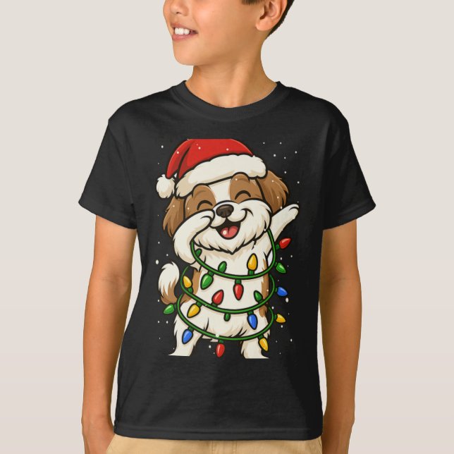 T-shirt Funny Shih Tzu Dabbing Christmas Lights Xmas Mom D (Devant)