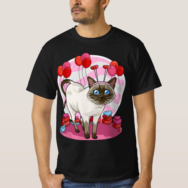 T-shirt Funny Siamese Cat Heart Valentine Day Gift  (Devant)