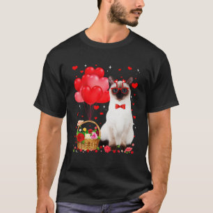 T-shirt Funny Siamese Chat Heart Valentine Amoureux des ch