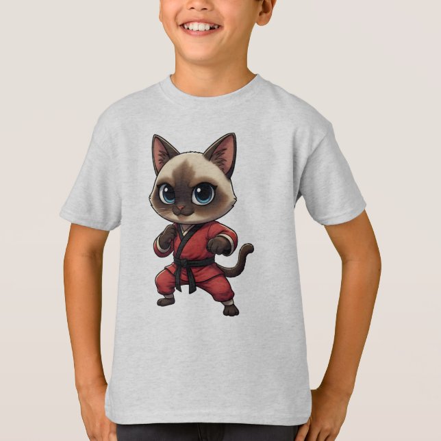 T-shirt Funny Siamese Kung Fu Cat, Kitten Martial Arts (Devant)